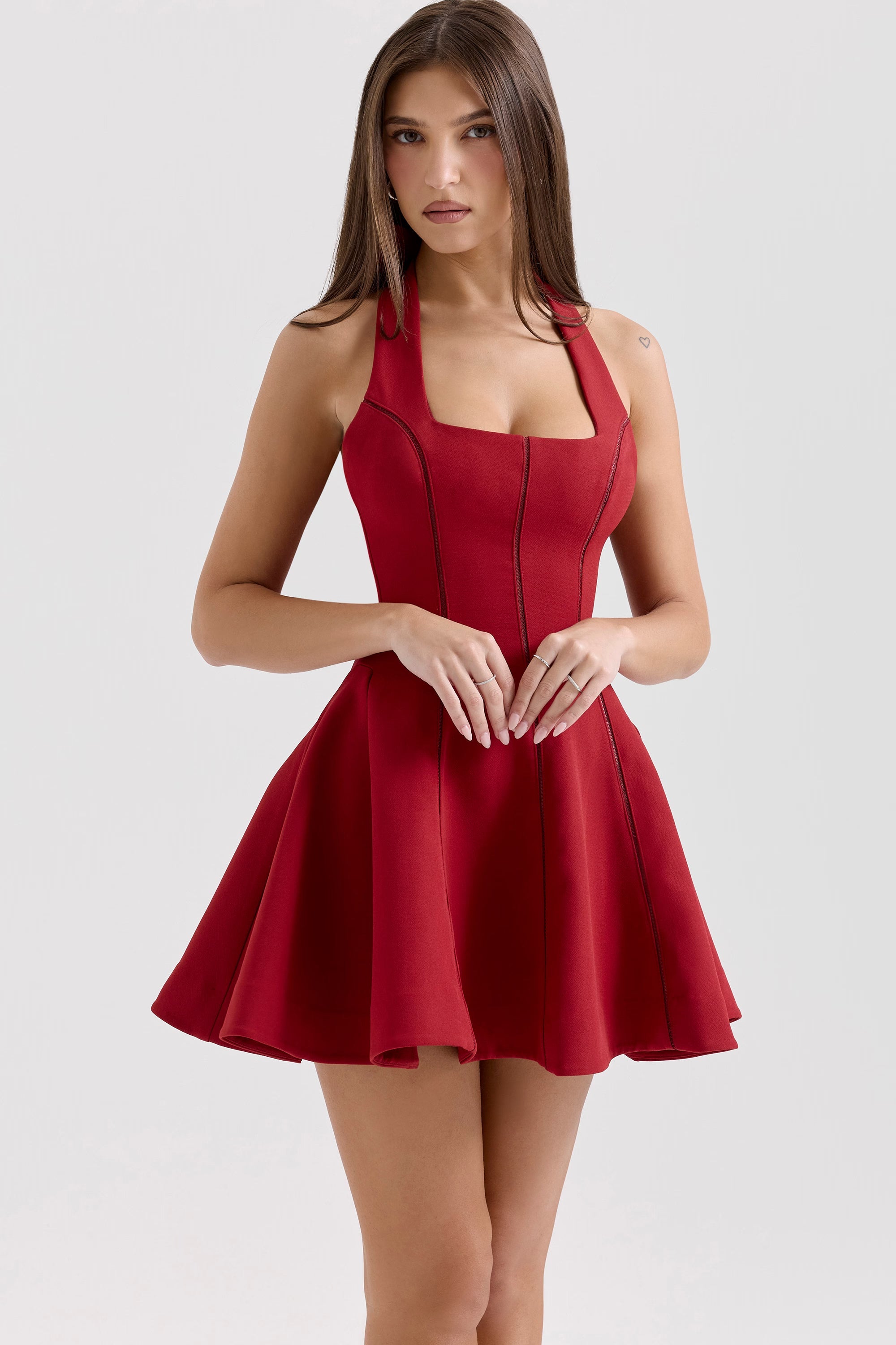 Loulette Kırmızı Askılı Fiyonklu Mini Elbise
