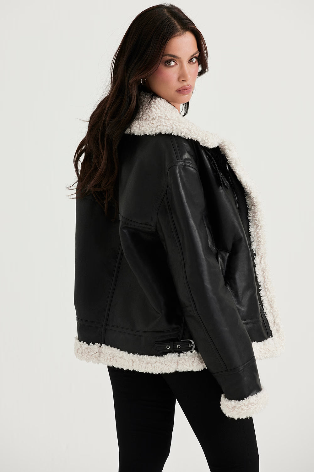Madden Siyah Vegan Shearling Aviator Mont