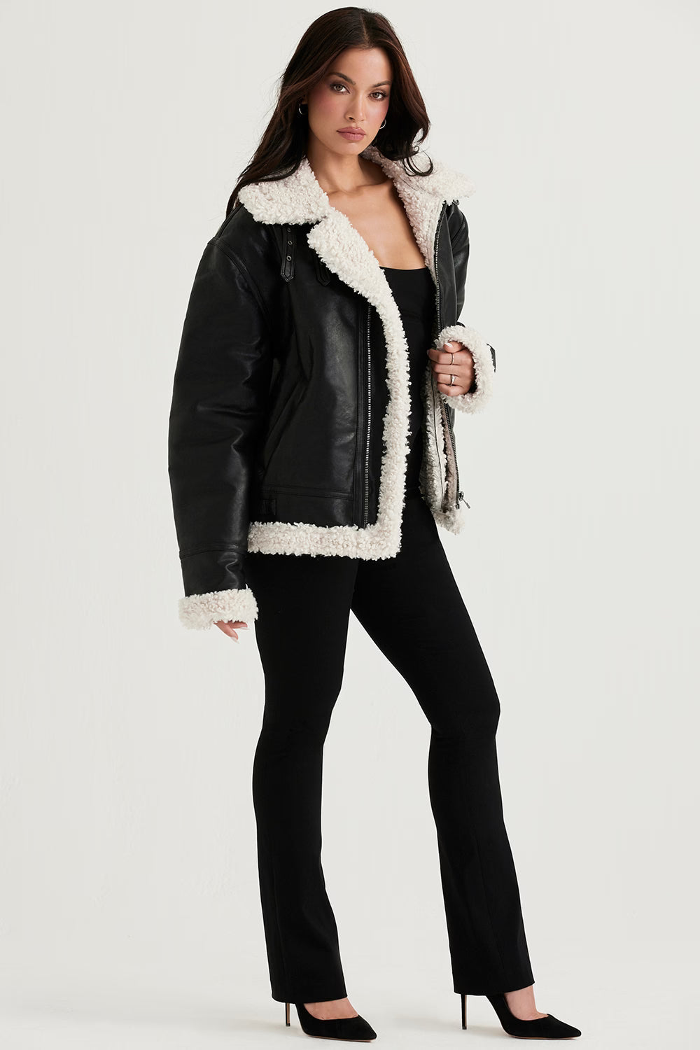 Madden Siyah Vegan Shearling Aviator Mont