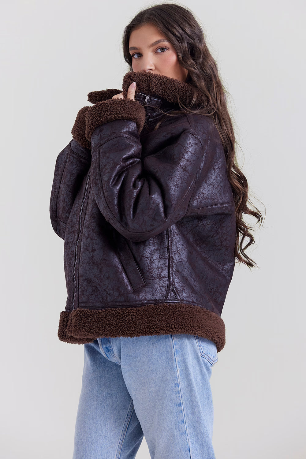 Madden Kahverengi Vegan Shearling Aviator Mont