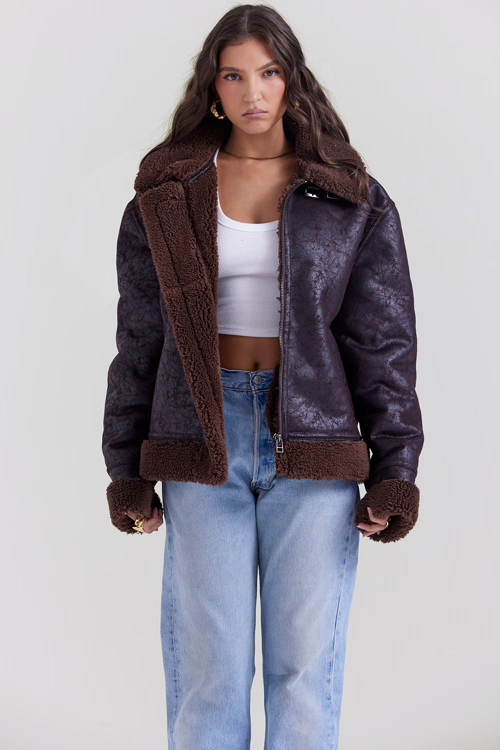 Madden Kahverengi Vegan Shearling Aviator Mont