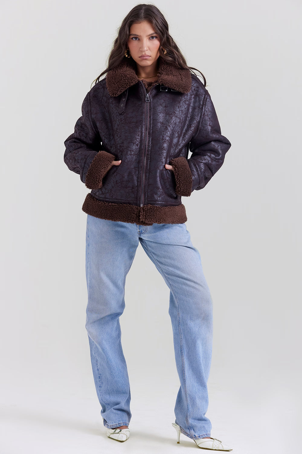 Madden Kahverengi Vegan Shearling Aviator Mont