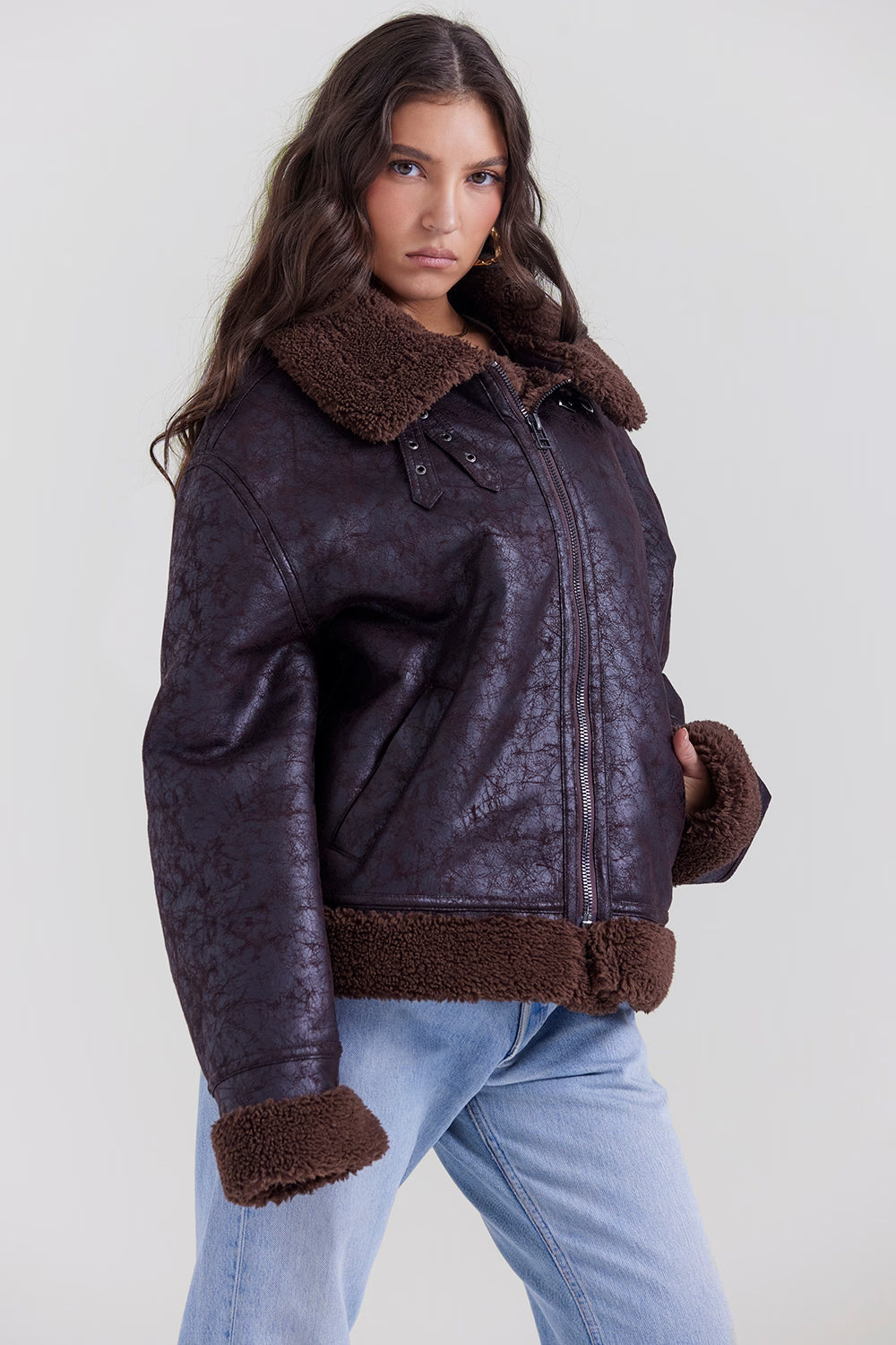 Madden Kahverengi Vegan Shearling Aviator Mont