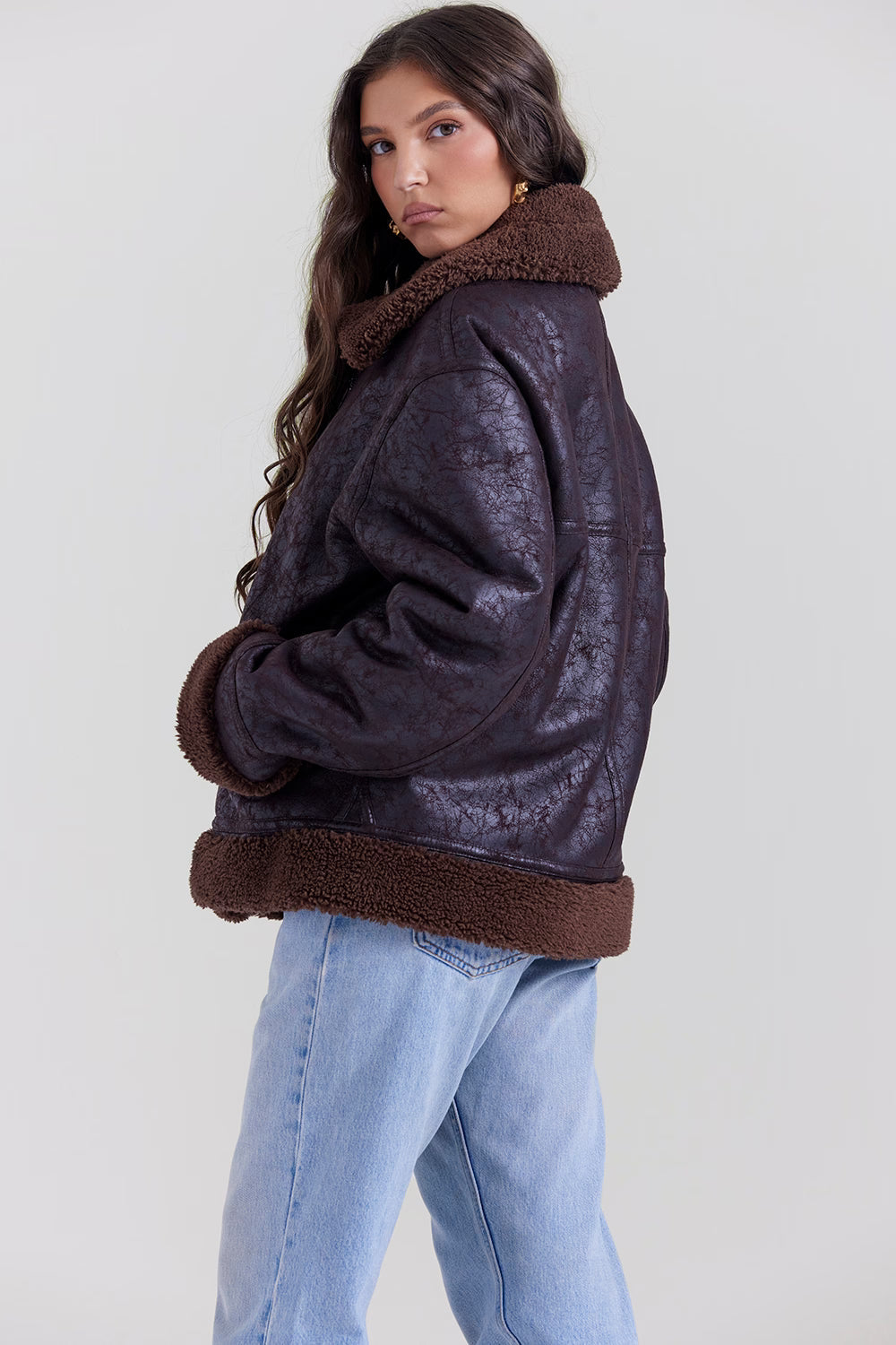 Madden Kahverengi Vegan Shearling Aviator Mont