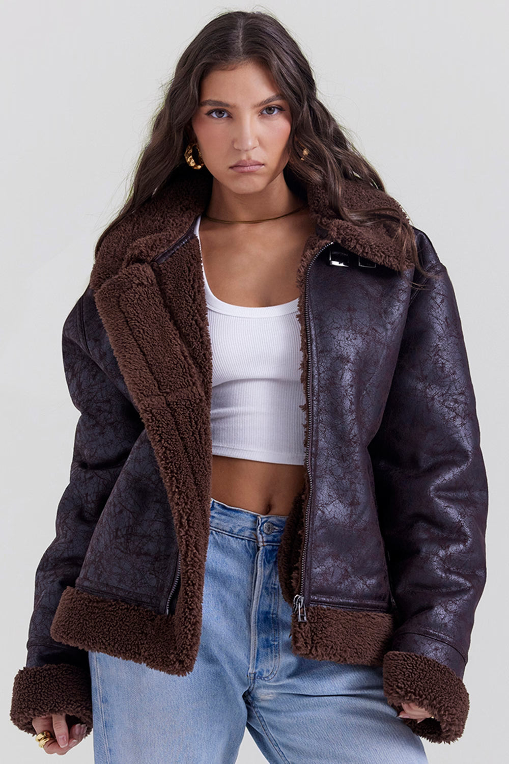 Madden Kahverengi Vegan Shearling Aviator Mont