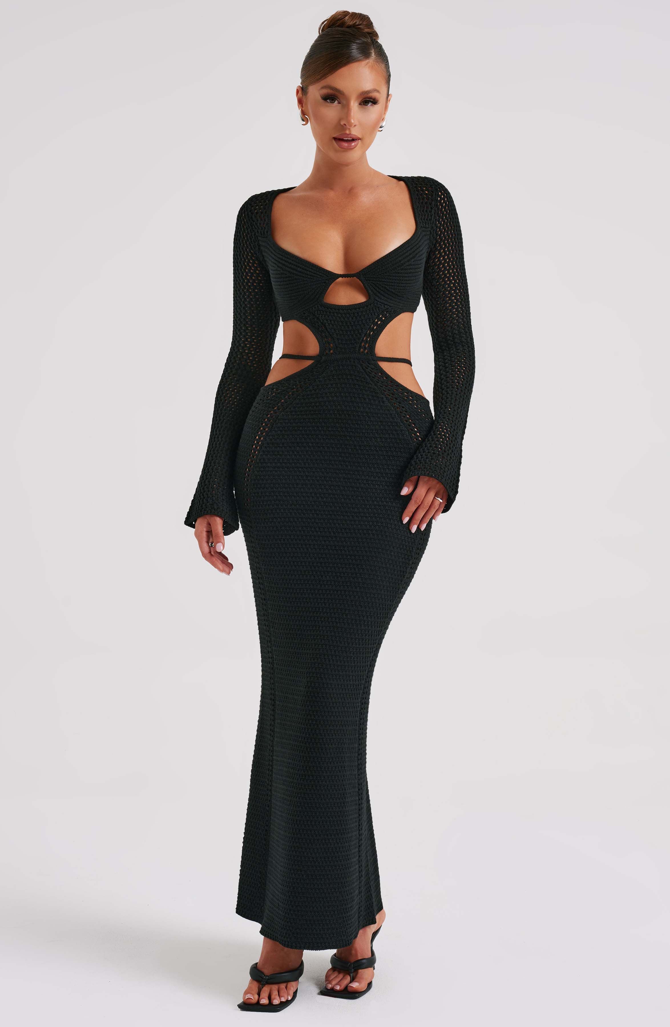 Siyah Cut-Out Maxi Elbise