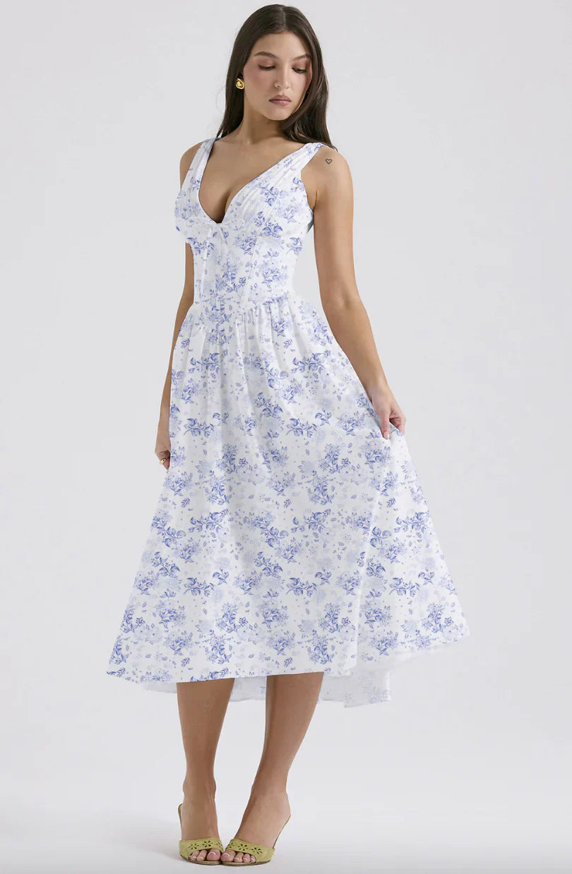 Ariana V Yaka Korseli Flare Midi Elbise