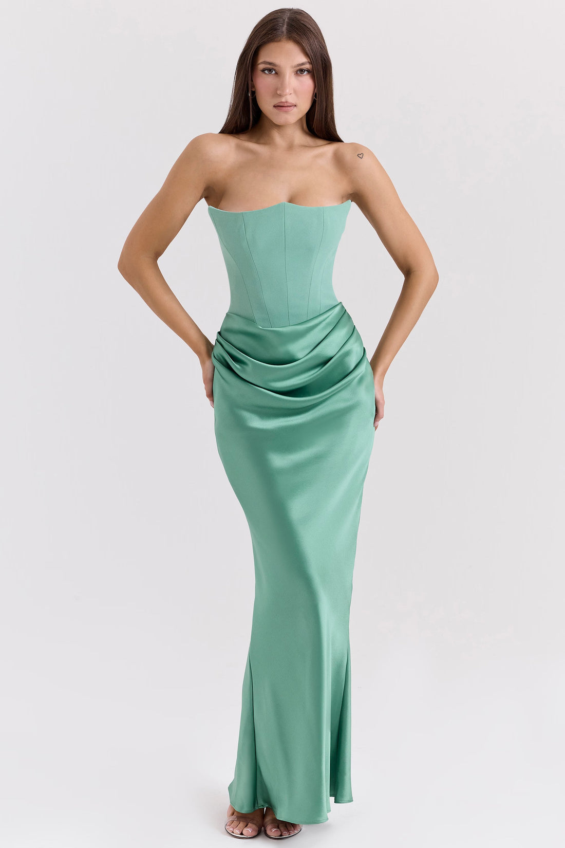 Yeşim Straplez Korse Maxi Elbise