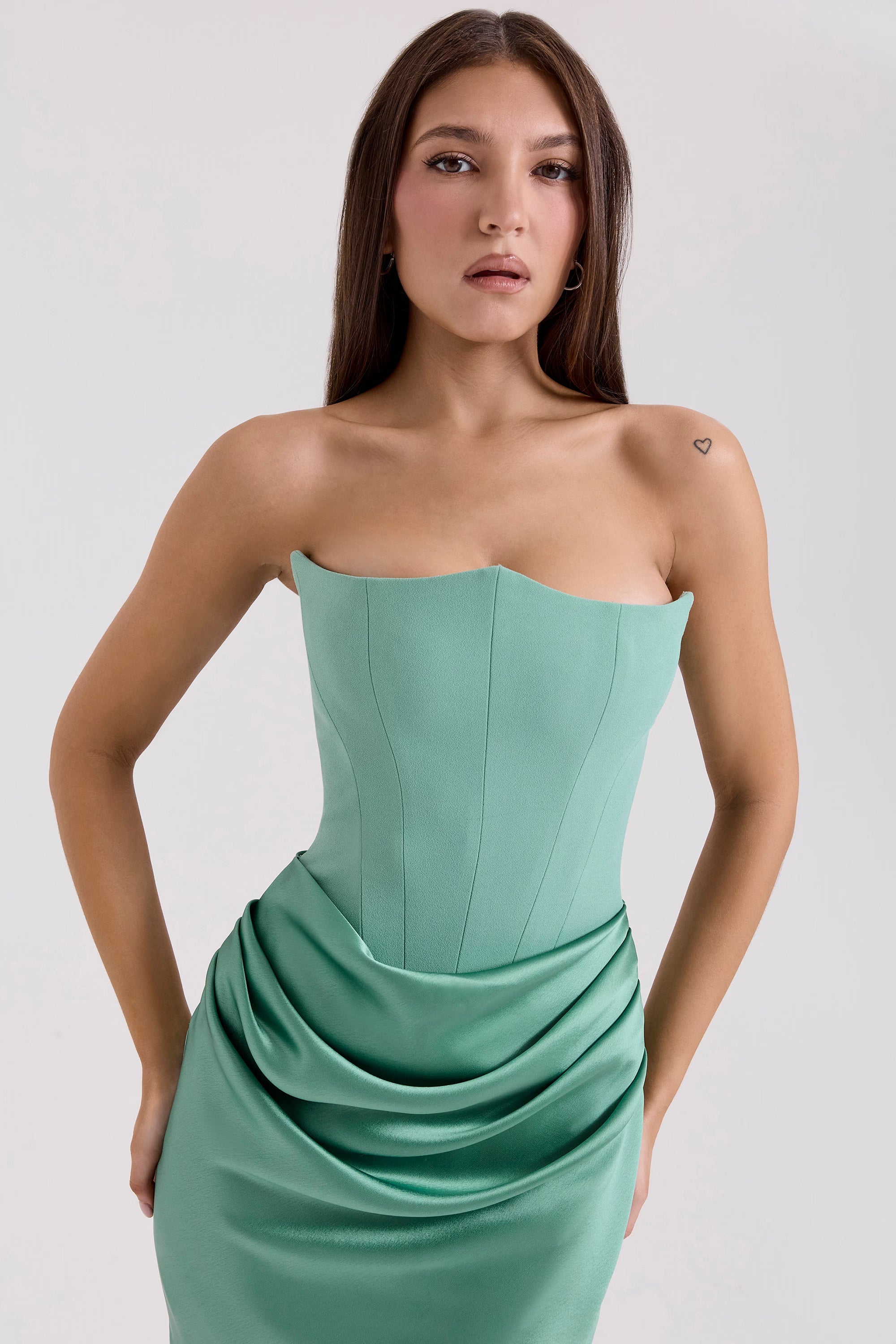 Yeşim Straplez Korse Maxi Elbise