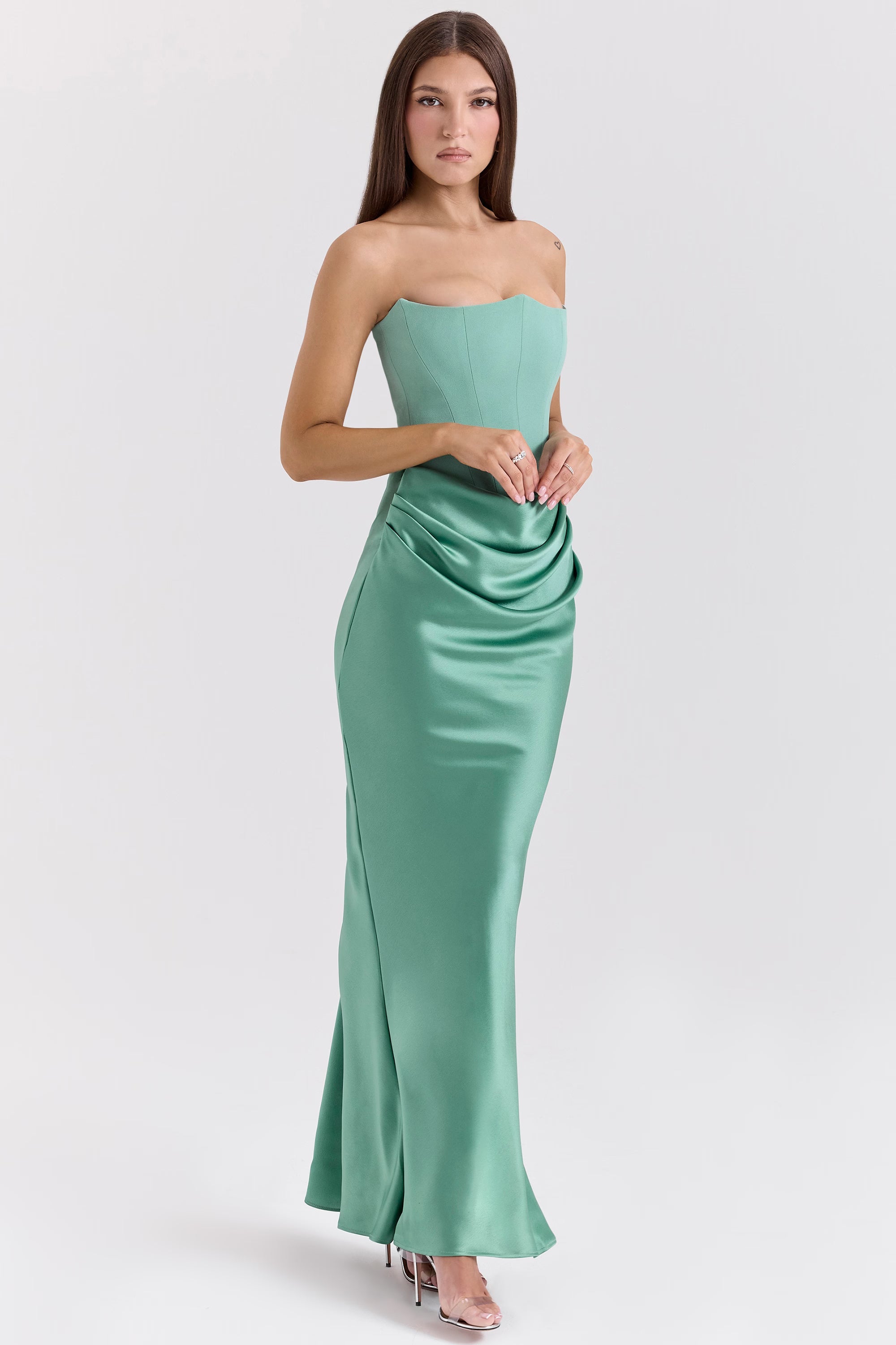 Yeşim Straplez Korse Maxi Elbise