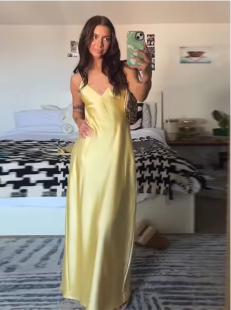 Nikka Uzun Saten Slip Maxi Elbise