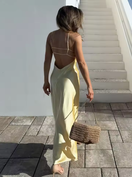 Nikka Uzun Saten Slip Maxi Elbise