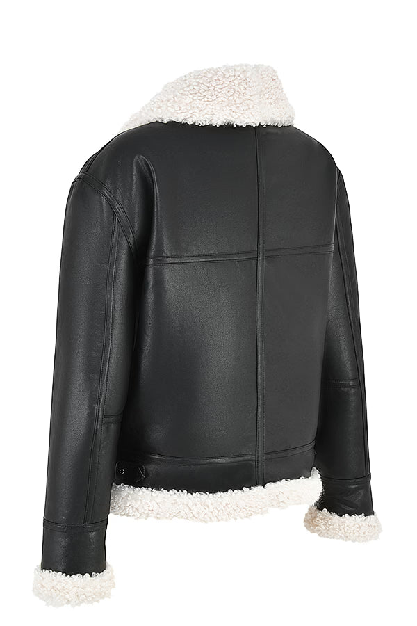 Madden Siyah Vegan Shearling Aviator Mont