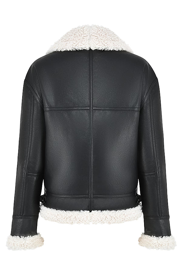 Madden Siyah Vegan Shearling Aviator Mont
