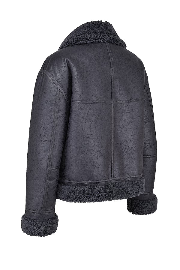 Madden Gri Vegan Shearling Aviator Mont