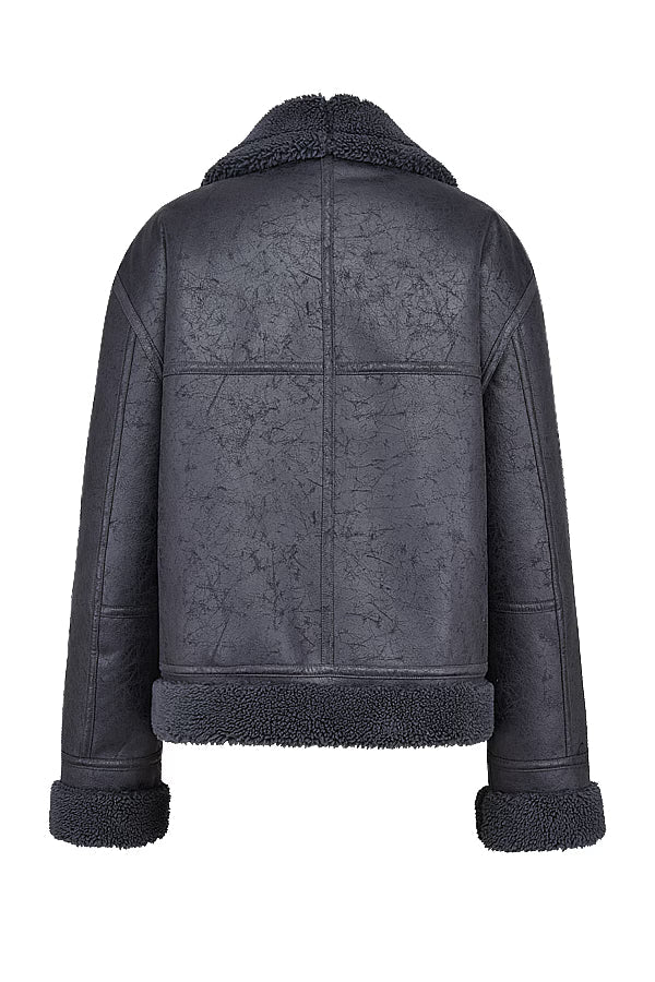 Madden Gri Vegan Shearling Aviator Mont