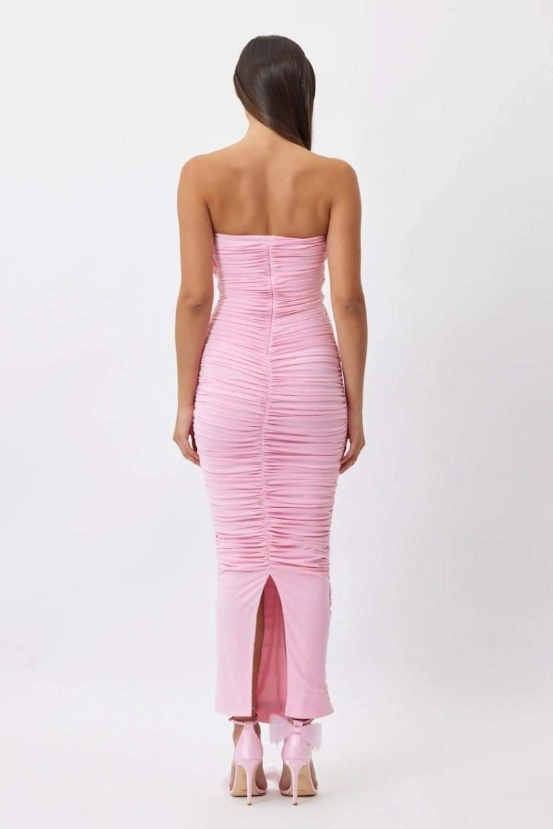 Tina Flower Straplez Midi Elbise