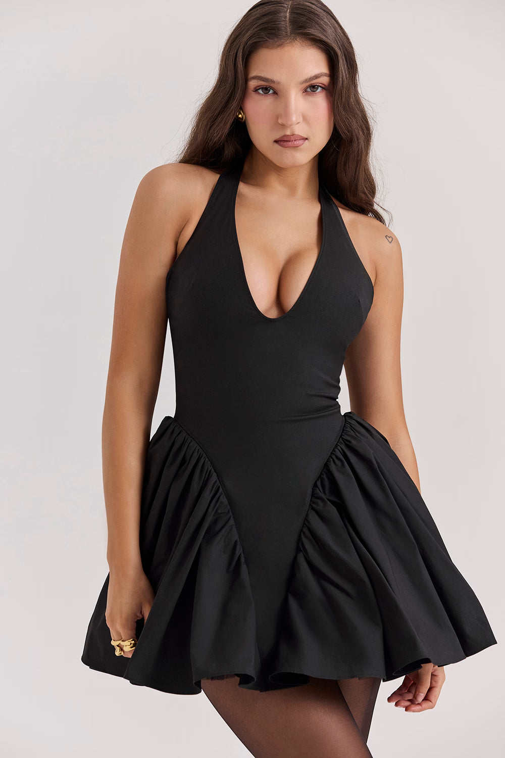 Valentia Şarap Halter Mini Elbise