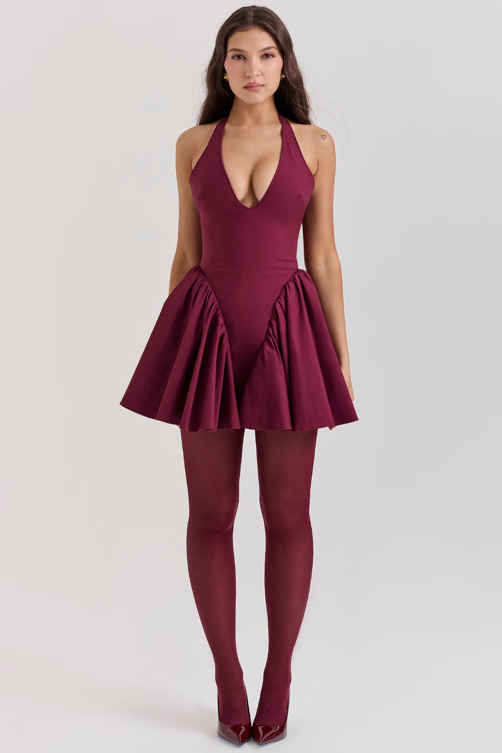 Valentia Şarap Halter Mini Elbise