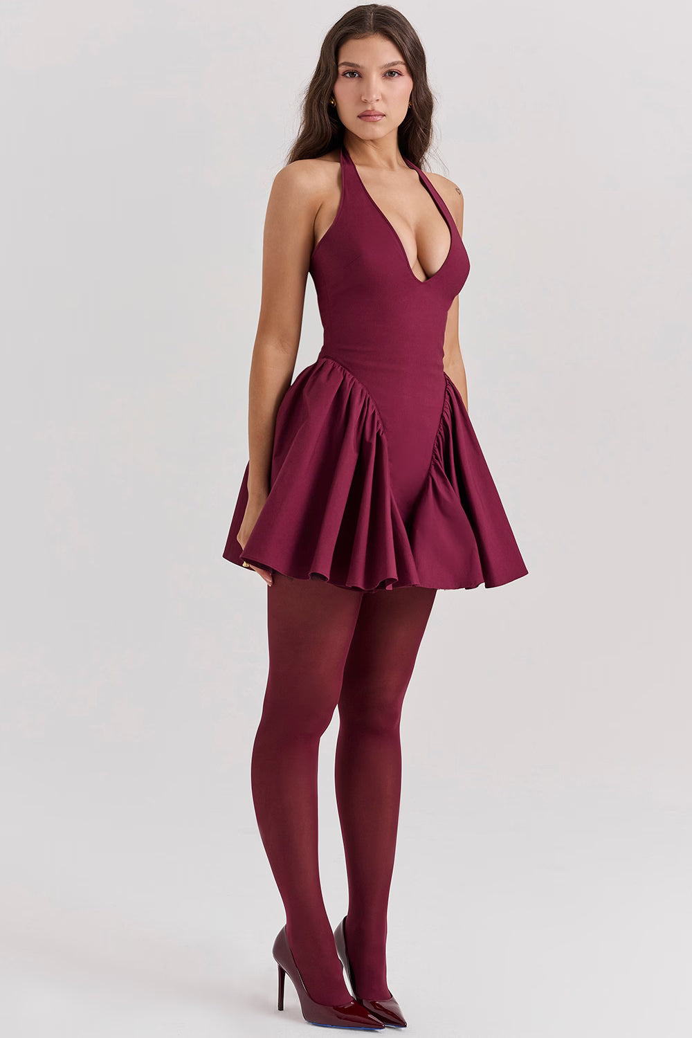 Valentia Şarap Halter Mini Elbise