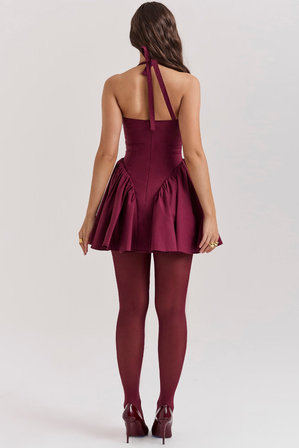 Valentia Şarap Halter Mini Elbise