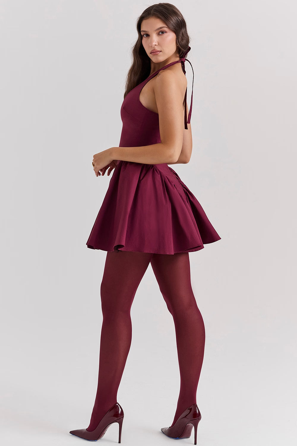 Valentia Şarap Halter Mini Elbise
