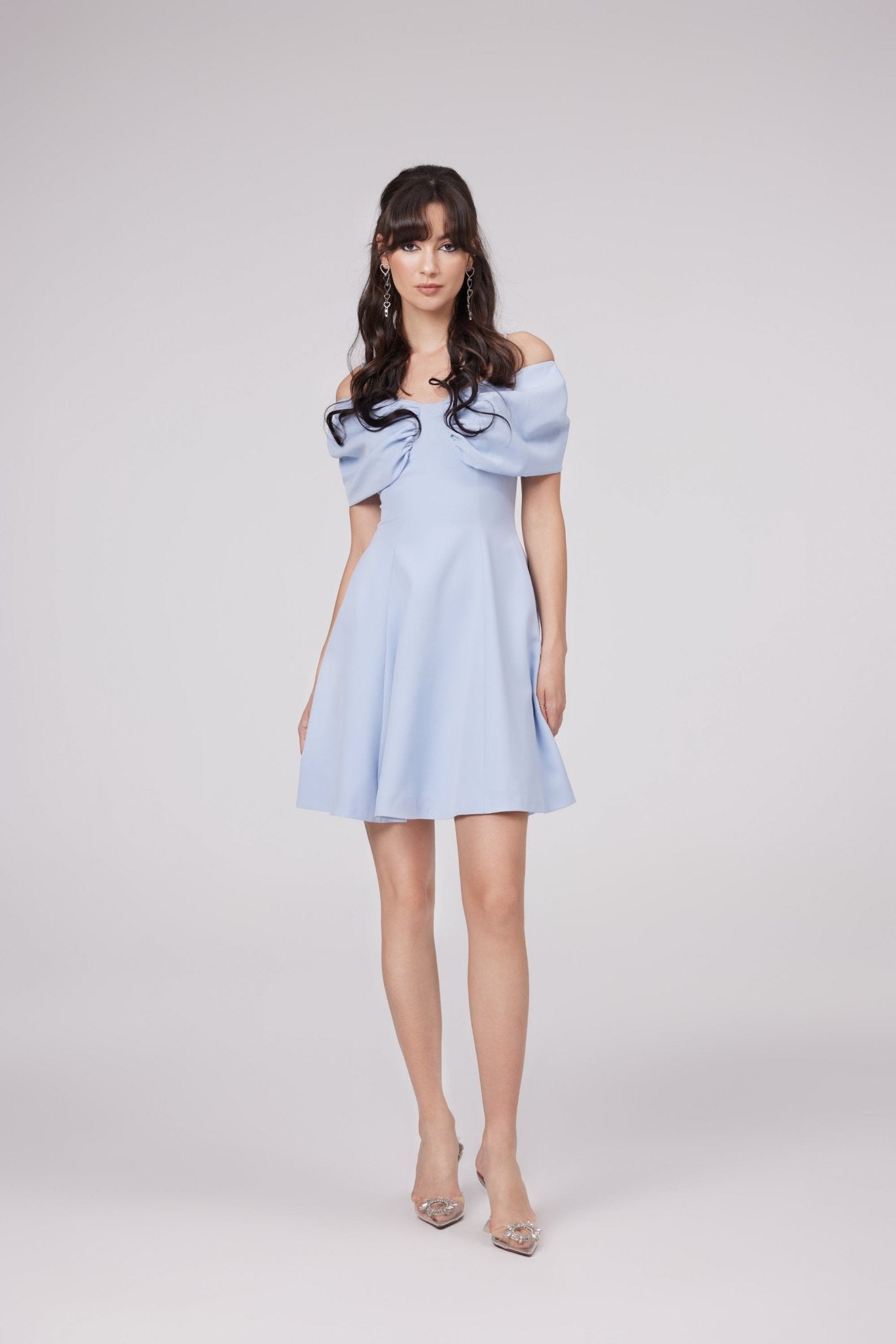 Valerie Blue Flared Mini Dress with Bow ALSORA Valerie Blue Flared Mini Dress with Bow ALSORA