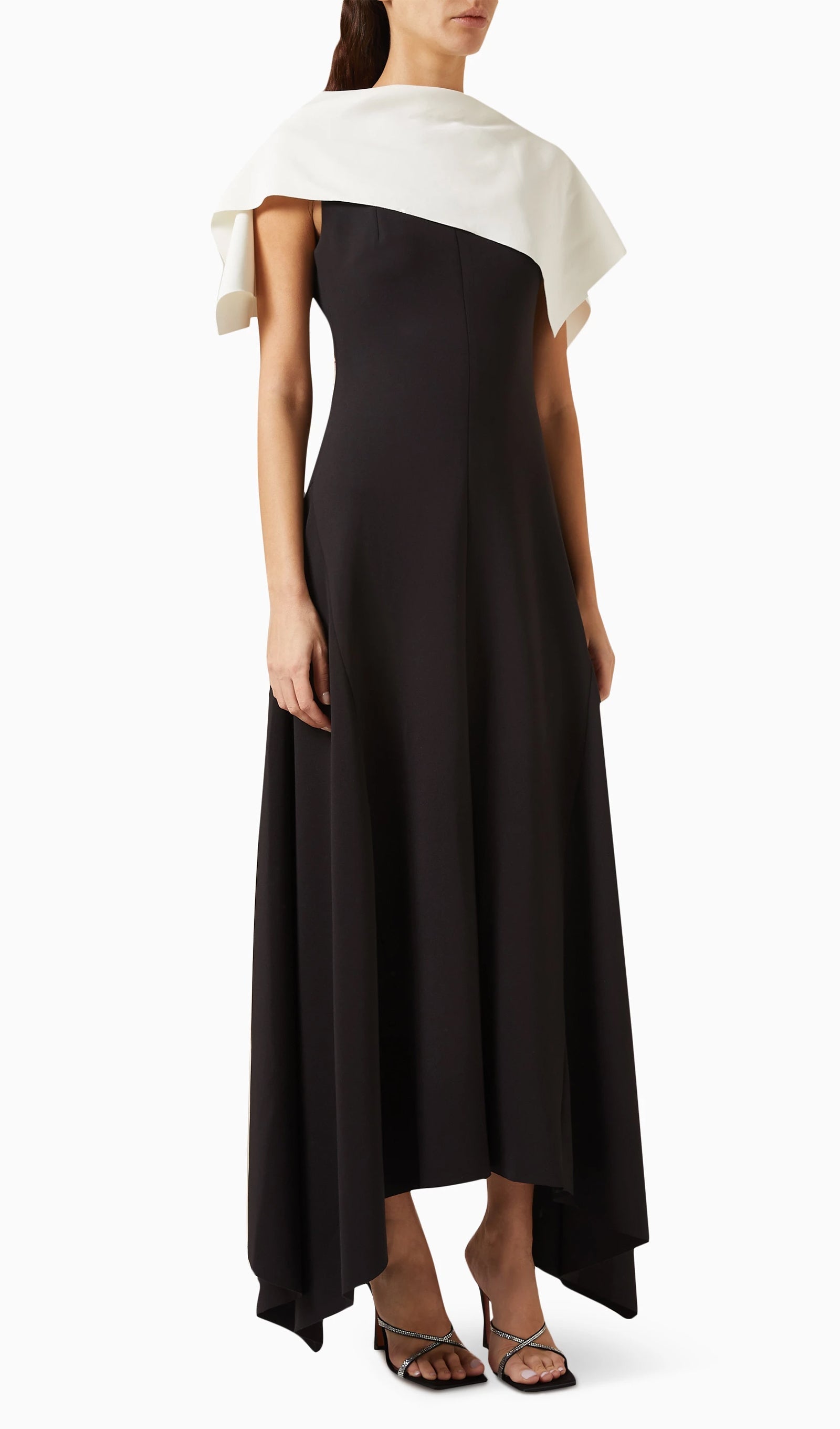 Siyah Asimetrik Slim Fit Midi Elbise