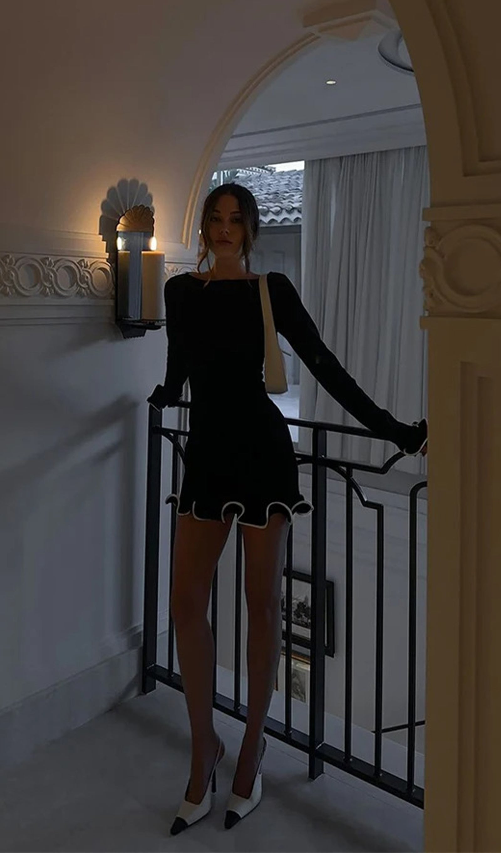 Ruffled Mini Dress, Black 