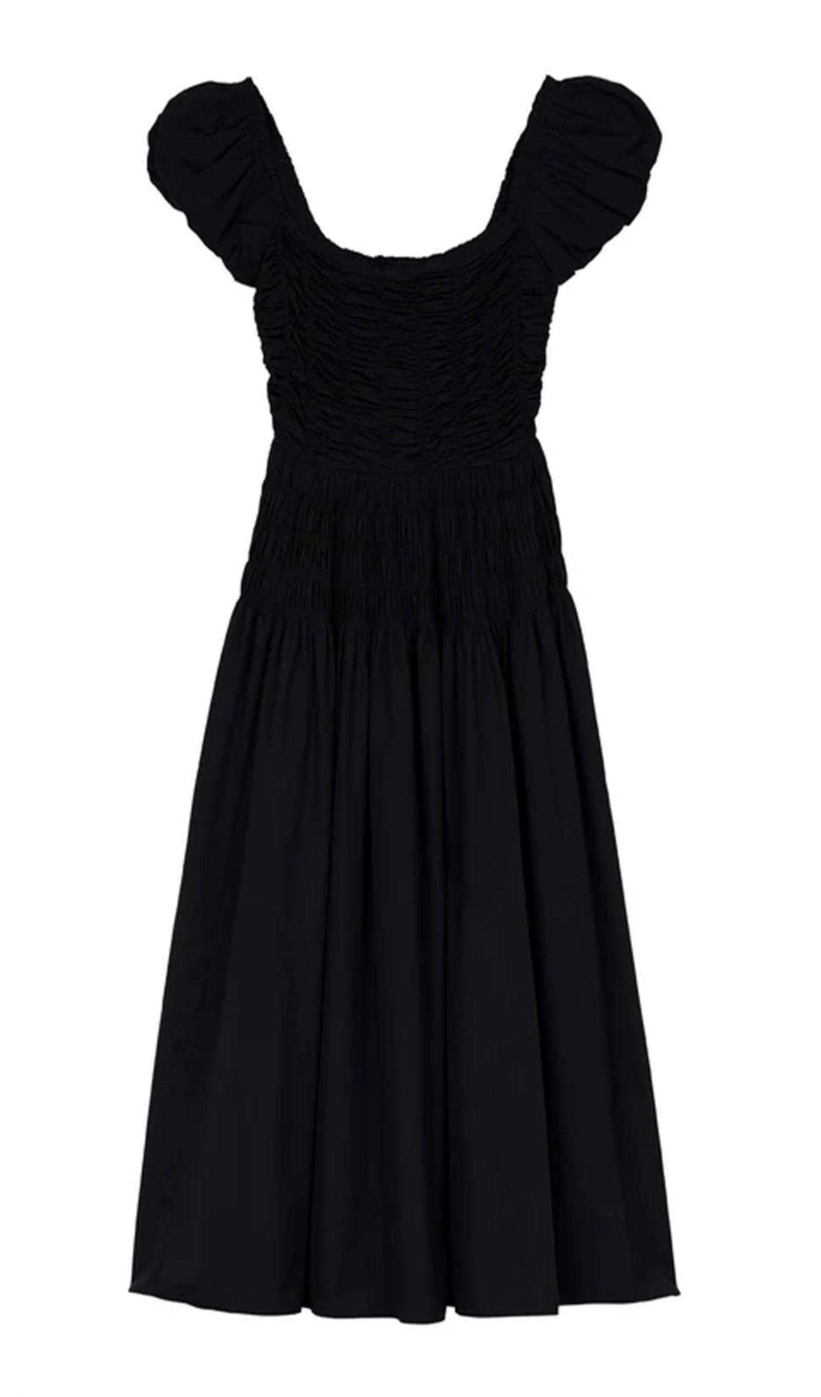 Cotton Ruffled Short-Sleeved Midi Dress