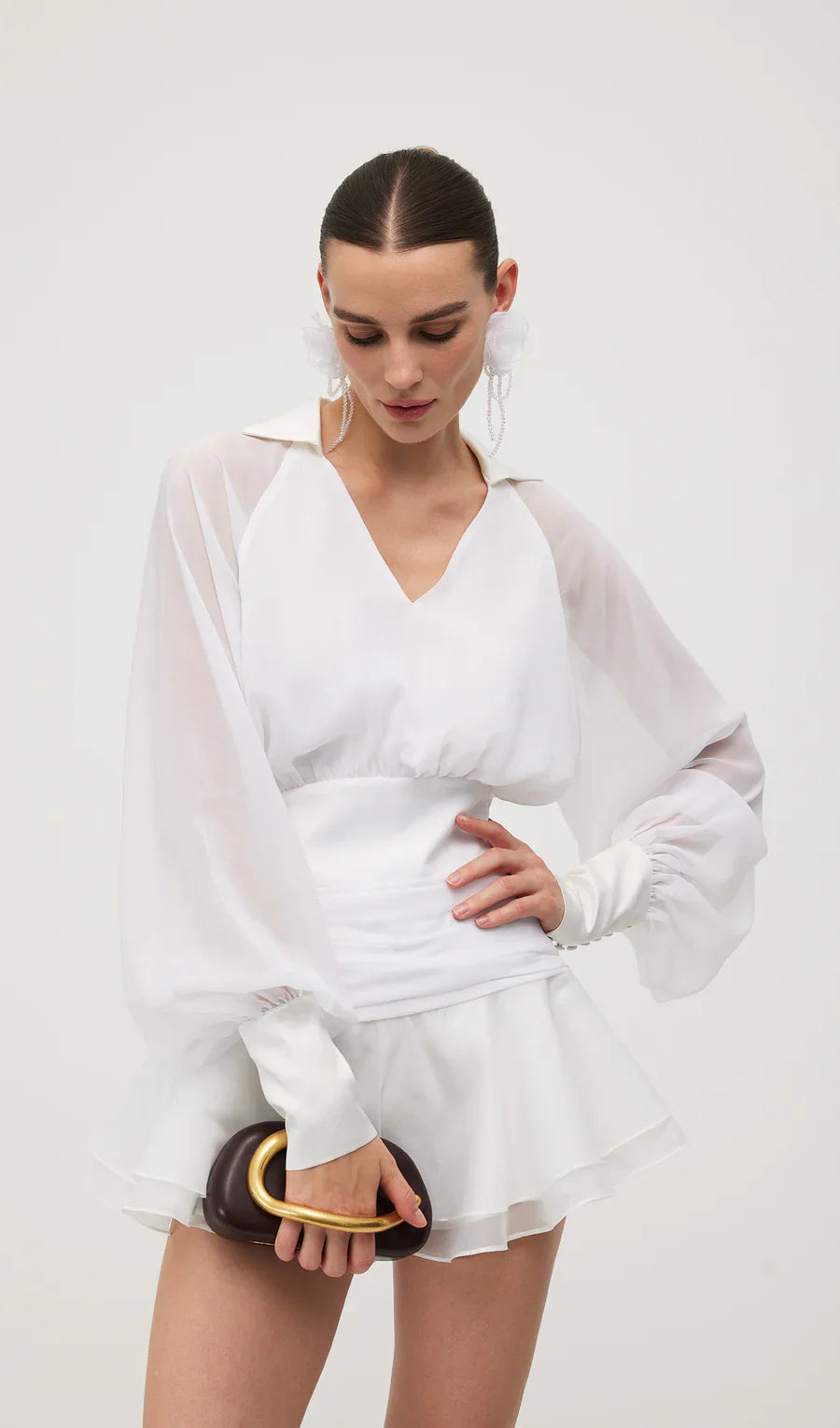 Plain Lantern Sleeve Mini Dress 