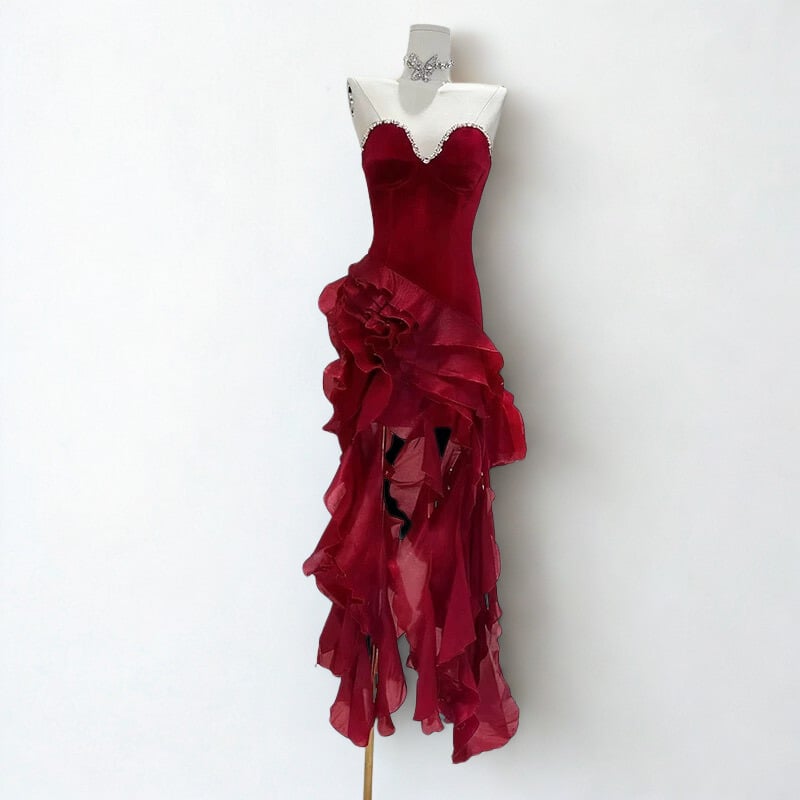 Belle Rüschen-Maxikleid mit Kristallbesatz 