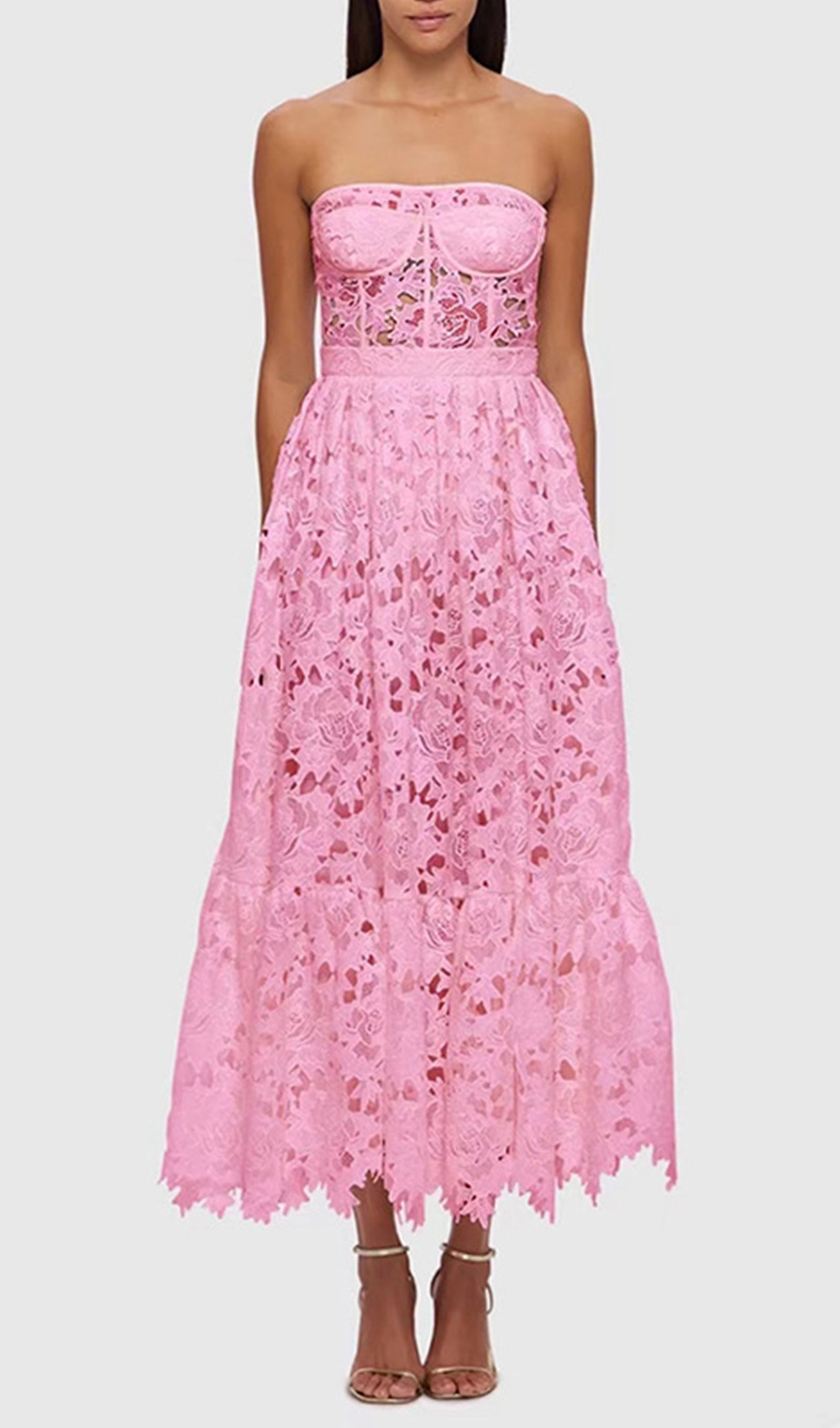 Gehäkeltes, trägerloses Midi-Bandeau-Kleid mit Lochmuster