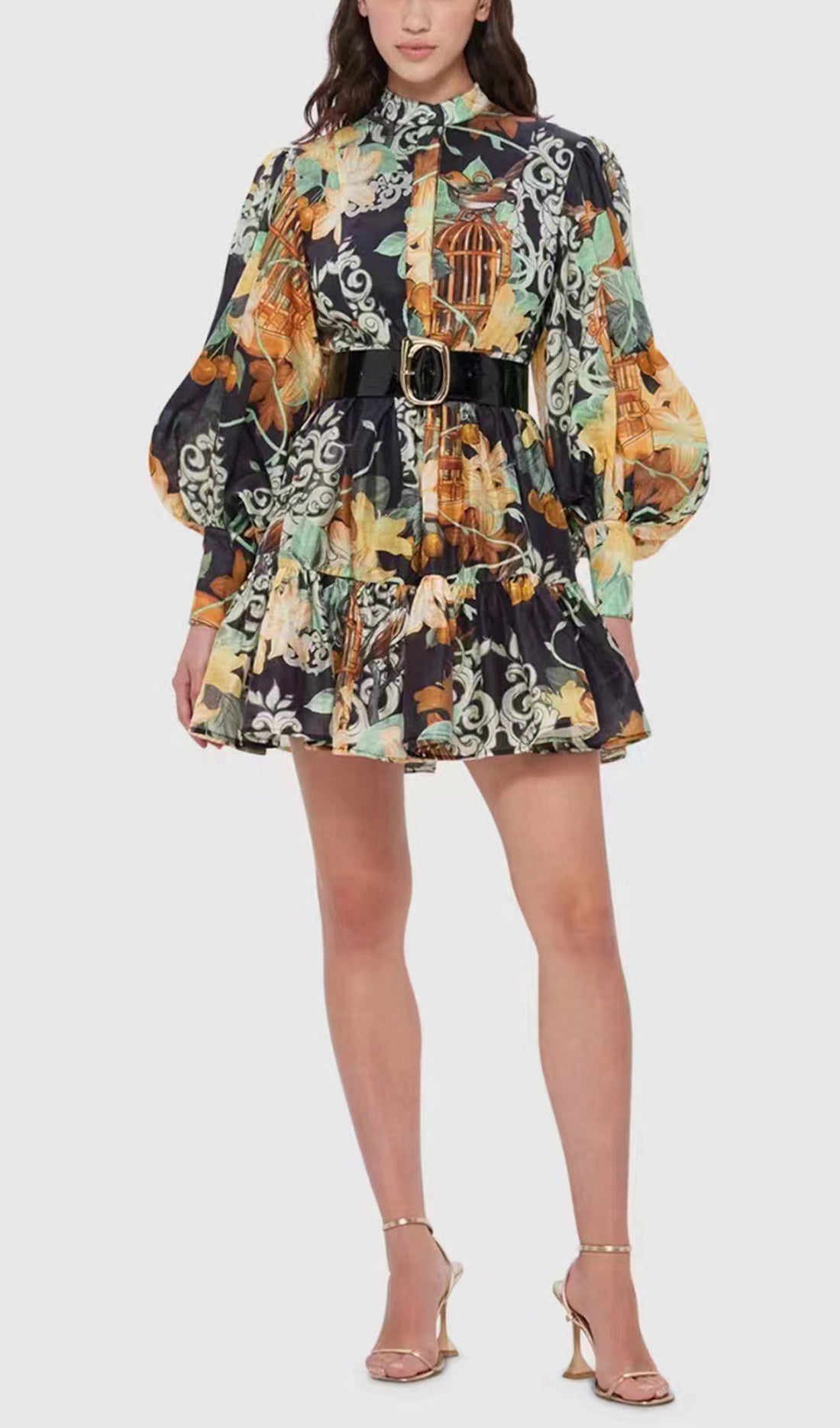 Vintage Graphic A-Line Mini Dress with Belt