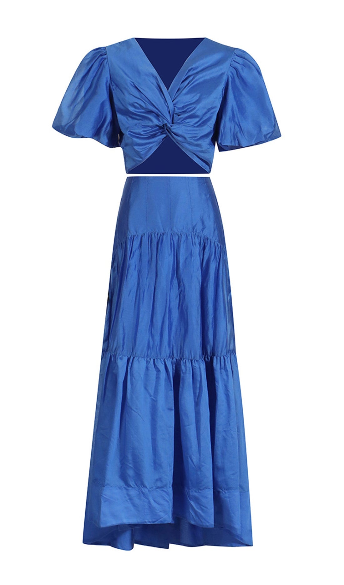 Zweiteiliges Maxi-Rock- und Oberteil-Set mit Twist-Detail vorne, Blau