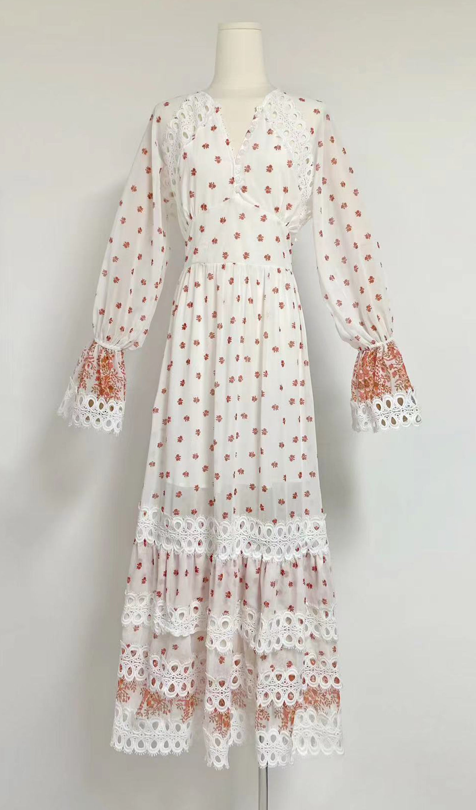 Floral Long Sleeve V-Neck A-Line Maxi Dress