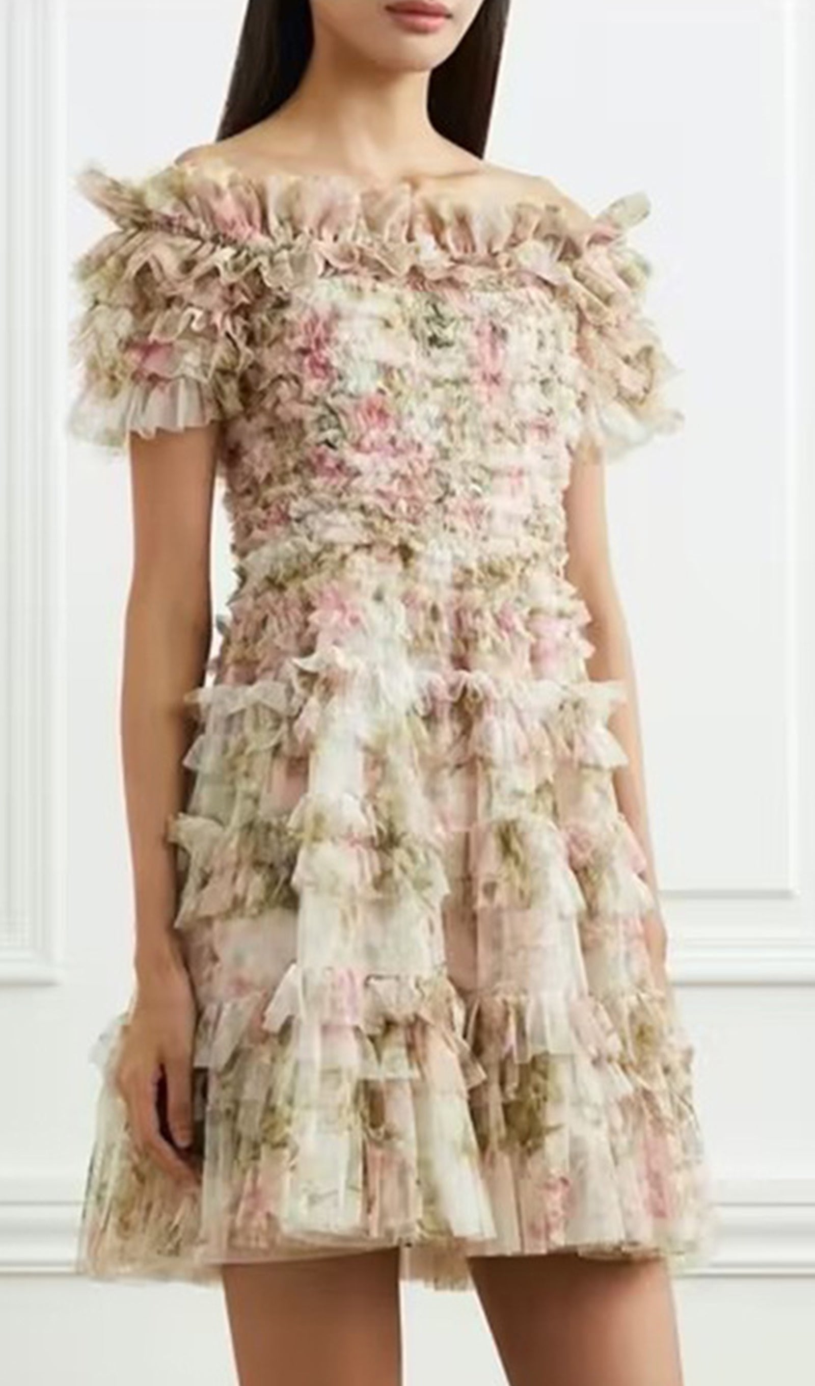 Short-Sleeved Off-Shoulder Floral Mini Dress