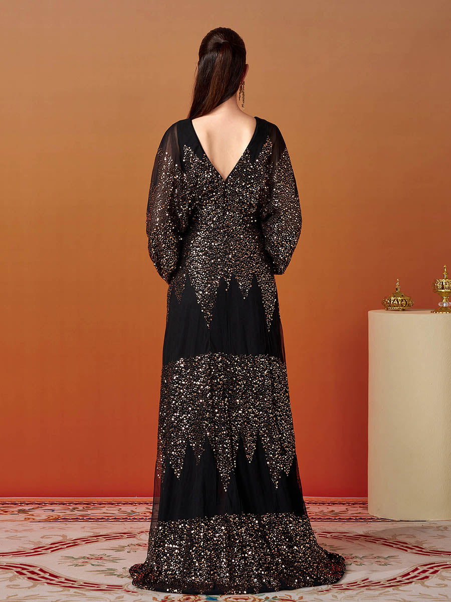 Yasmina Maxikleid mit Laternenärmeln und Schlitz