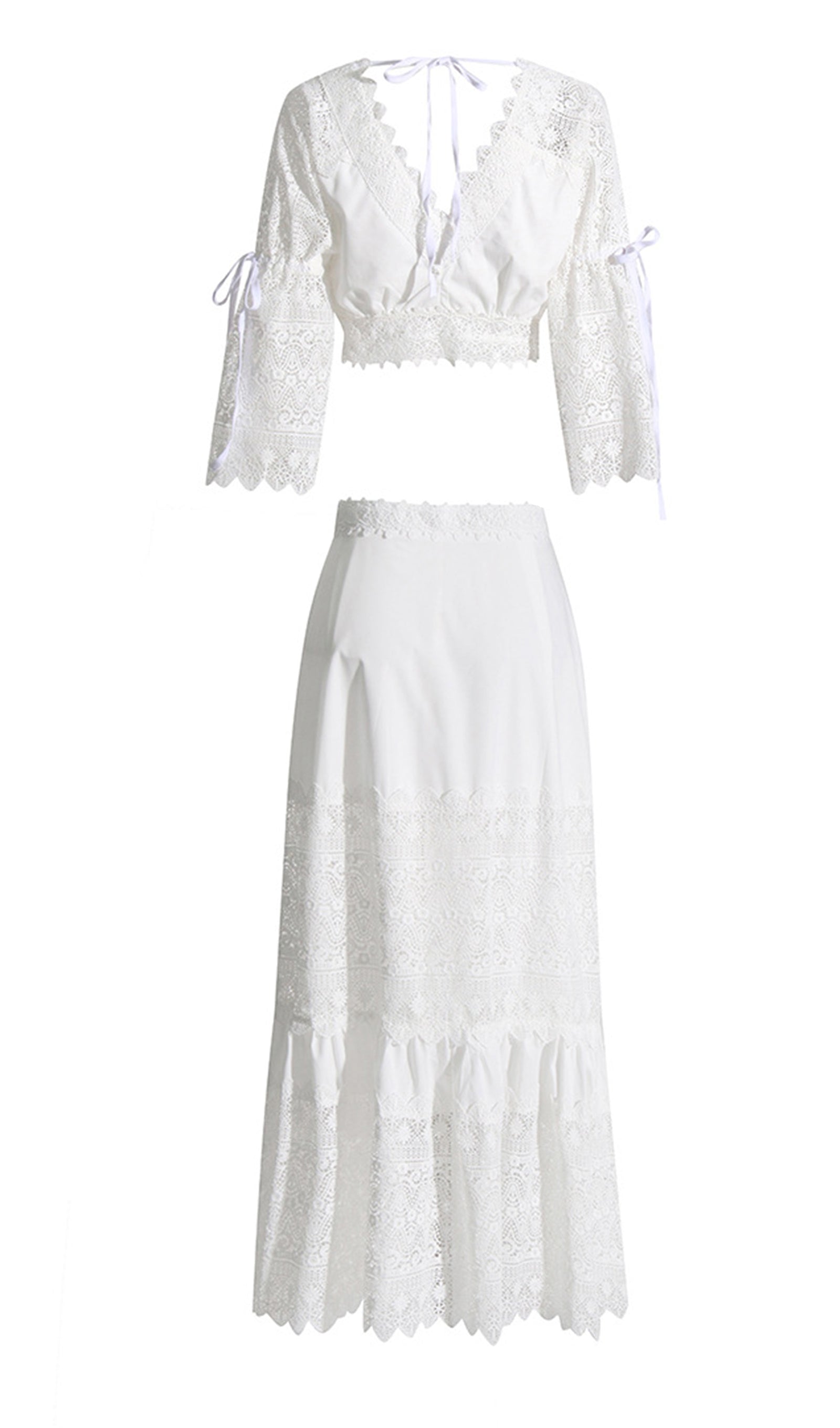 Two-Piece Crochet Maxi Skirt and Top Set in White