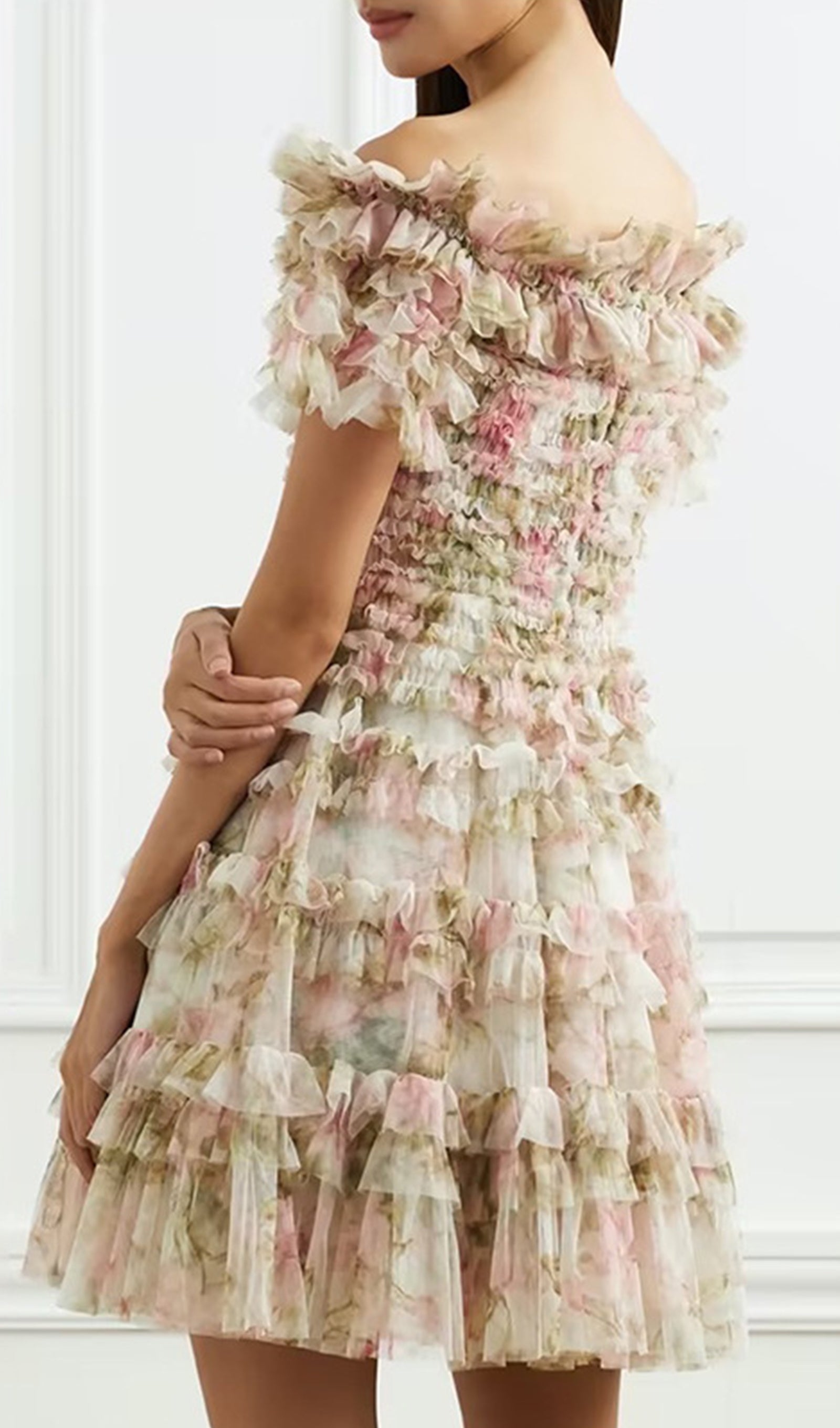 Short-Sleeved Off-Shoulder Floral Mini Dress