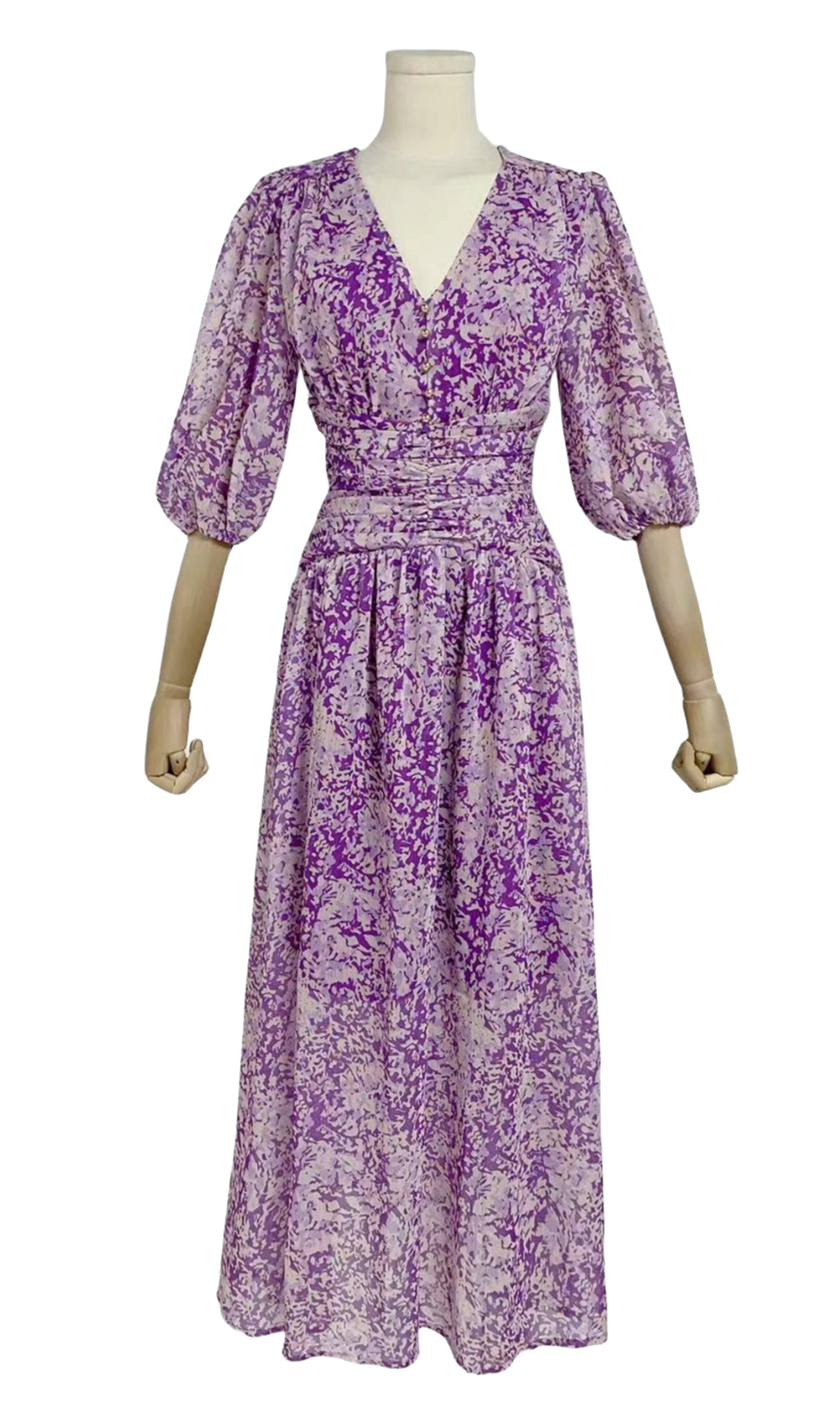 Sexy Midikleid aus geblümtem Chiffon mit V-Ausschnitt
