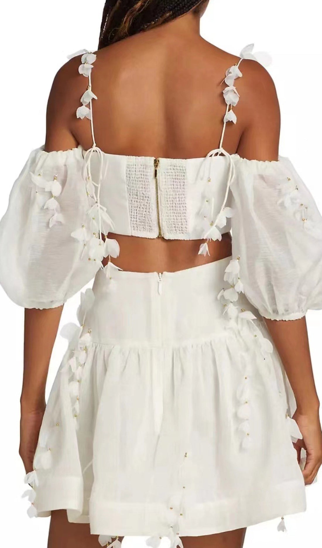 Cold Shoulder Mini Skirt and Top Set in White