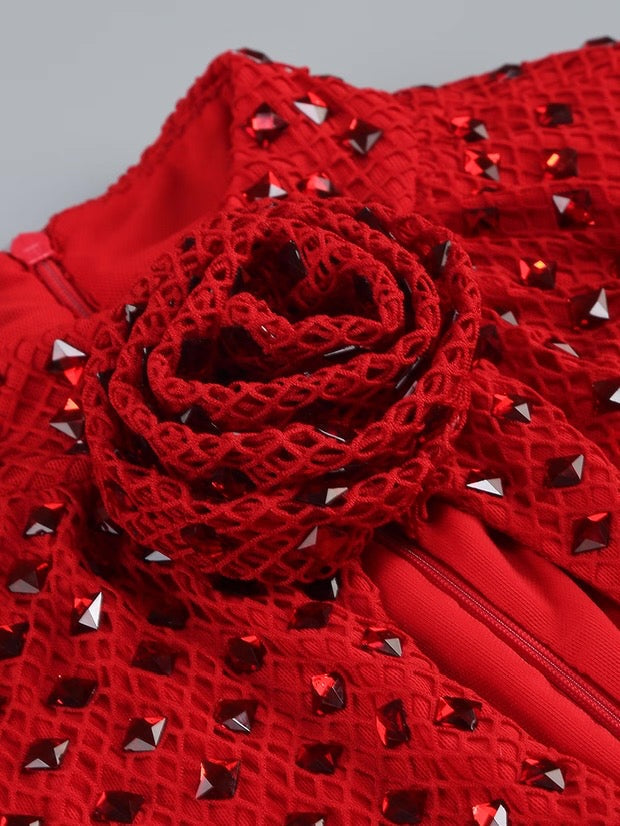 Rotes Kristallrosen-Midikleid
