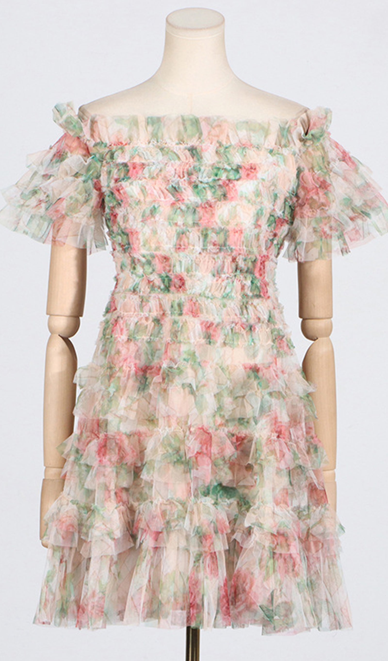 Short-Sleeved Off-Shoulder Floral Mini Dress