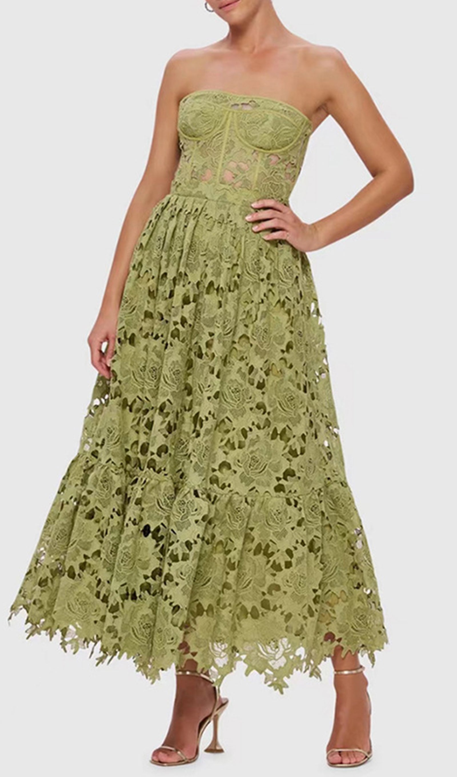 Gehäkeltes, trägerloses Midi-Bandeau-Kleid mit Lochmuster