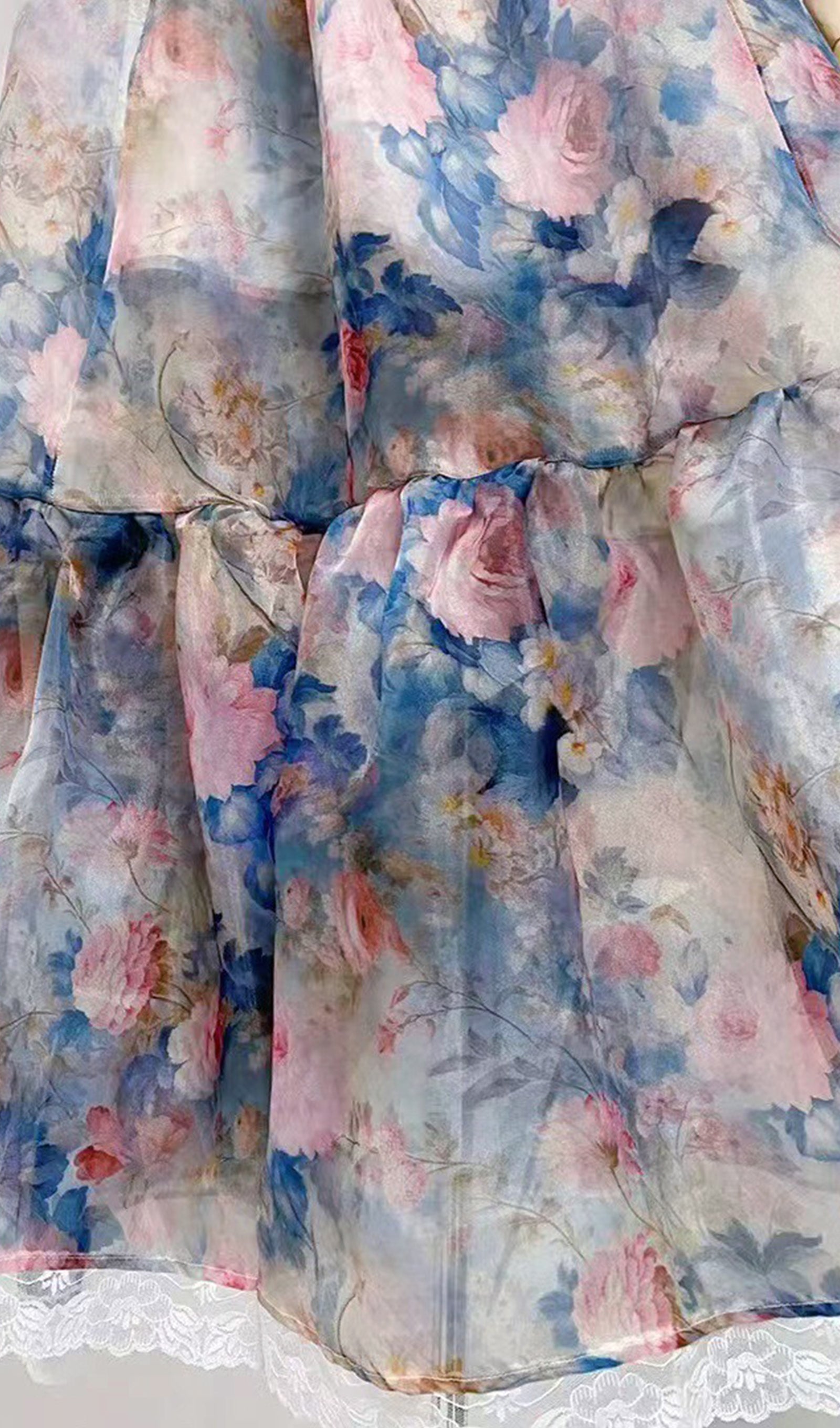 Floral Ruffled V-Neck Fitted and Flare Maxi Dress