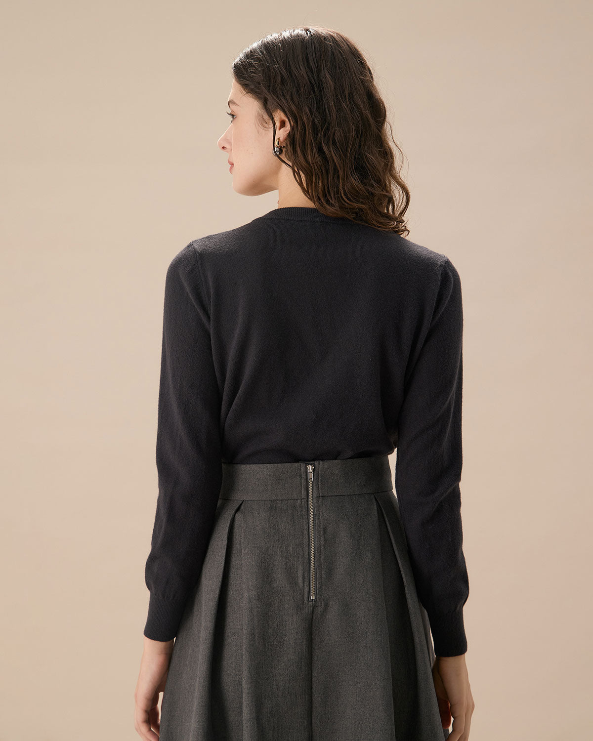 Grey One-Button Ribbed Knit Cardigan