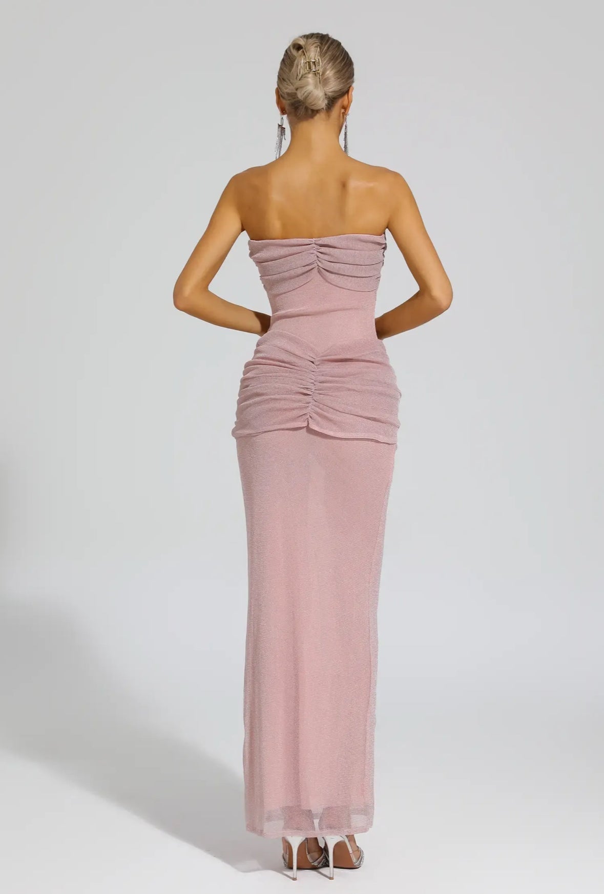 Rosa trägerloses Maxikleid
