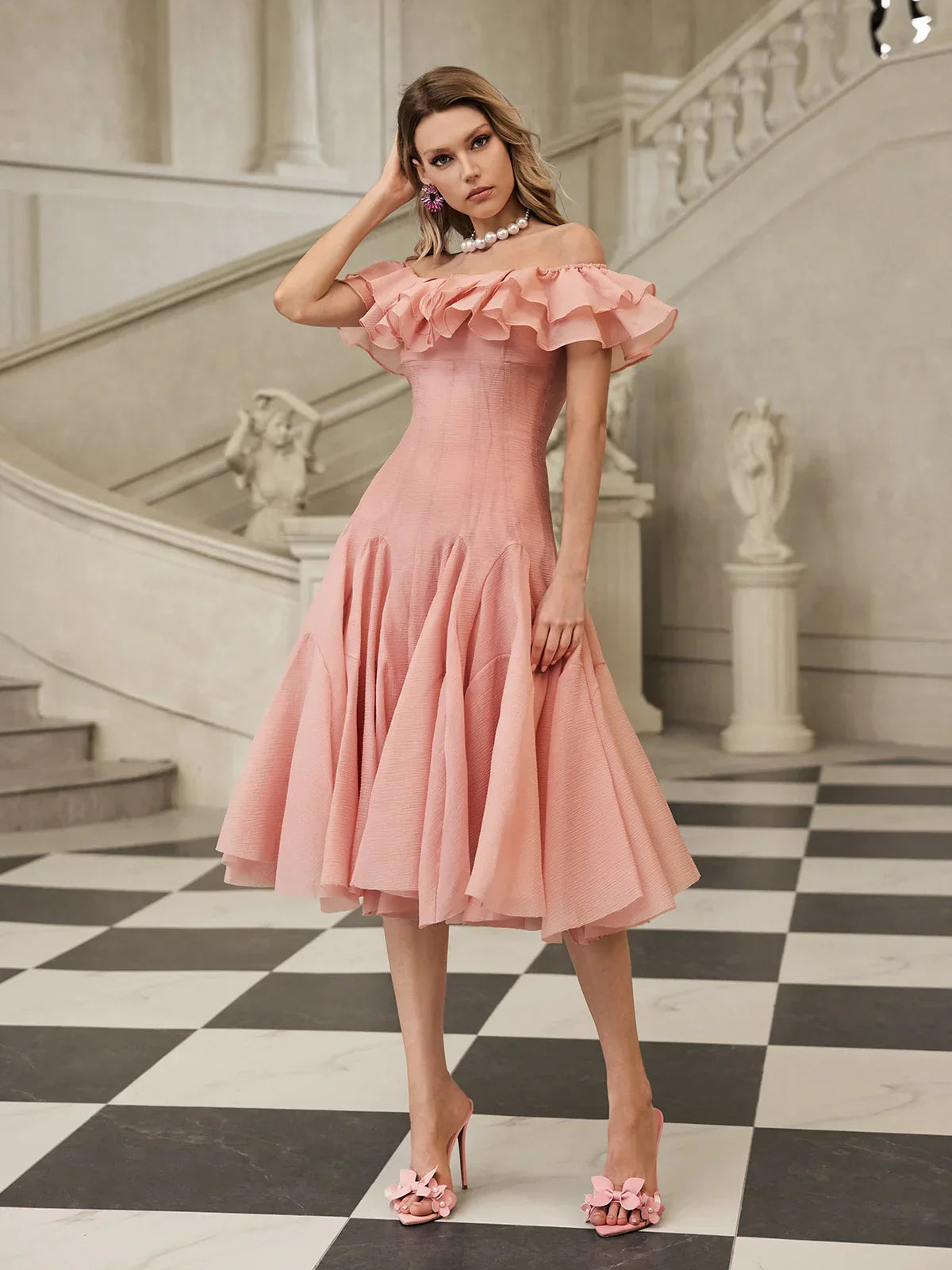Amélie Off-Shoulder Ruffled Midi Dress - White 