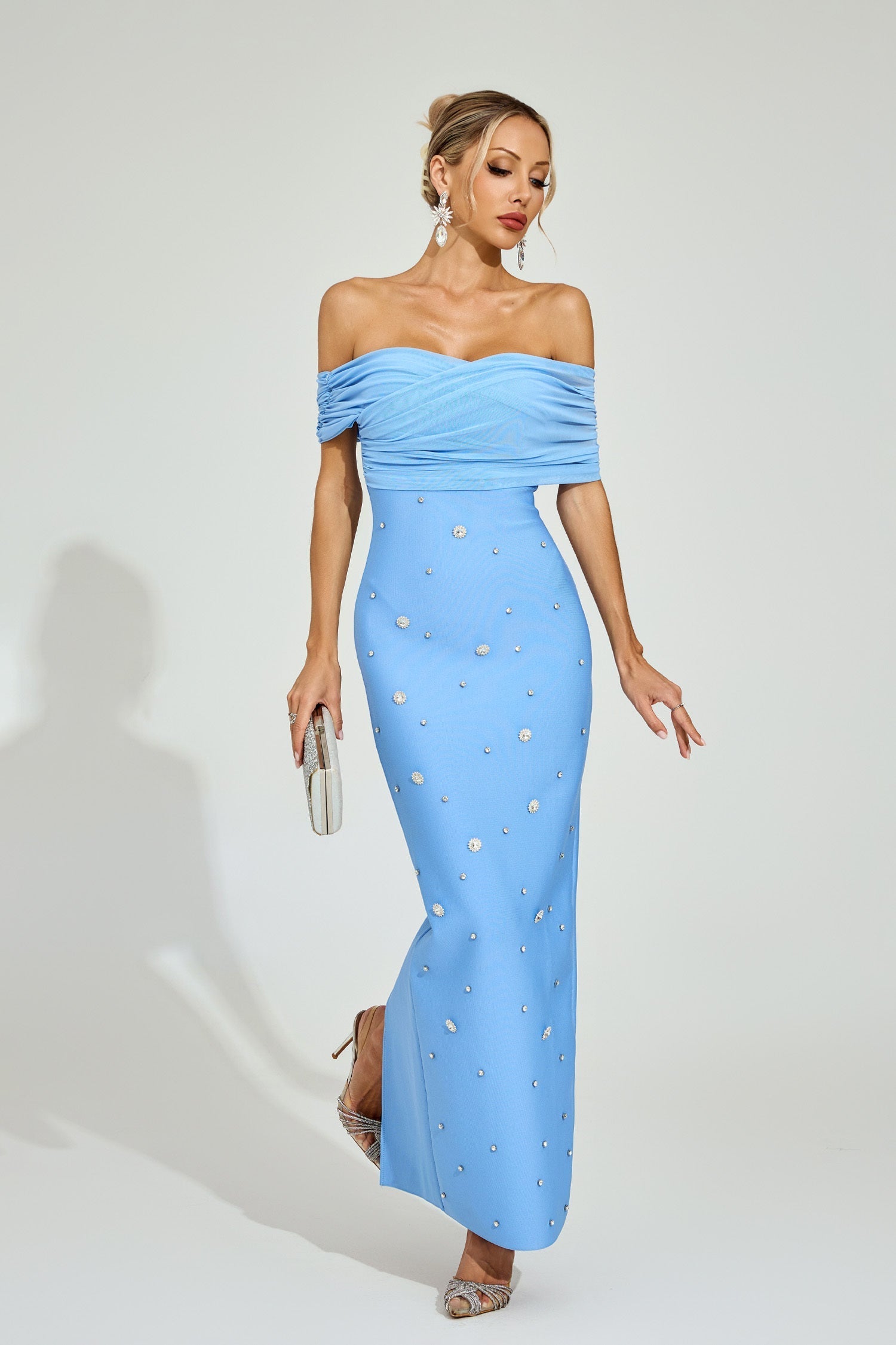 Azure Pearl Omuzsuz Maxi Elbise